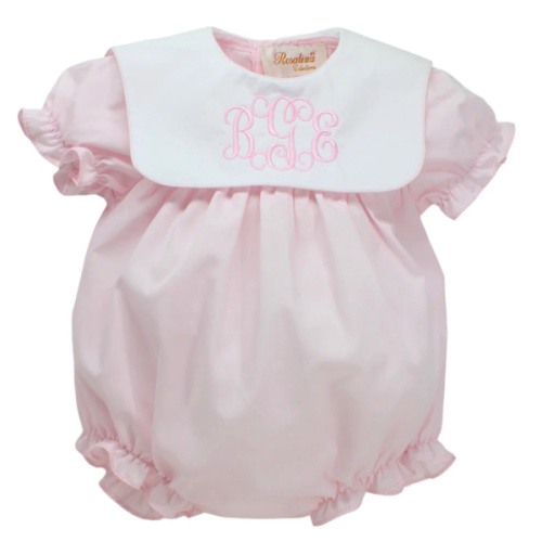 Baby Girls Pink Bubble Outfit with White Monogrammable Collar - Hiccups Children's Boutique