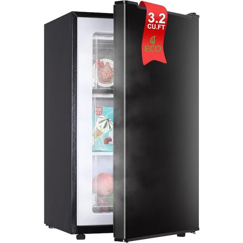 Upright freezer 3.2 Cu. Ft Mini Freezer with Reversible Door - Stand Up Freezer w/3 Adjustable Thermostat - Freestanding Compact freezer w/3 Plastic Baffles for Kitchen/RV/Dorm/Apartment, Ultra-Quiet