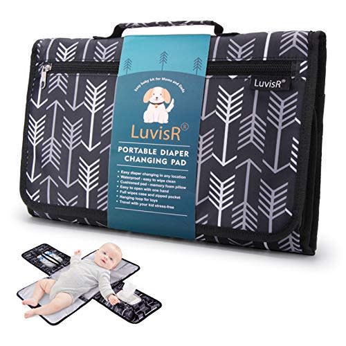 LuvisR Portable Diaper Changing Pad - Waterproof Baby Changing Pad Station Built-in Pillow Travel Changing Pad for Boys or Girls (Black)