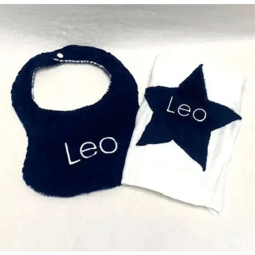 Applique bib and burp cloth set – navy star | Kidoodles Inc