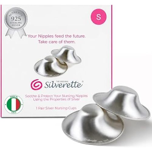 Silverette® The Original Silver Nursing Cups, Nipple Covers for Breastfeeding Essentials, Pure 925 Silver Nipple Shields