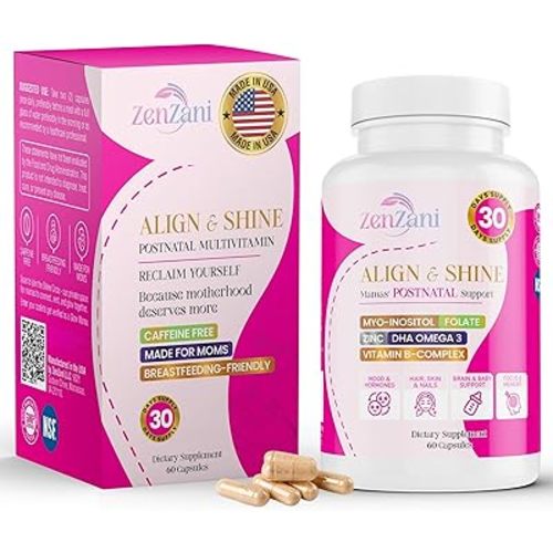 Align & Shine Postnatal Vitamins for Women - DHA, Iron, Folate, Vitamin B12 & Myo-Inositol | Postpartum Recovery - Breastfeeding Friendly - 1 Month Supply (60 Capsules)