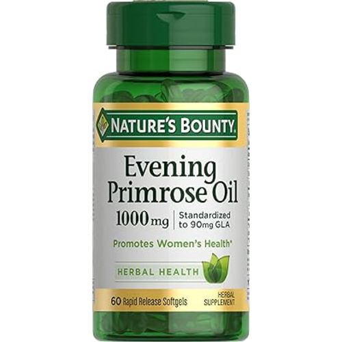 Nature's Bounty Primrose Oil 1000mg, Promotes Women's Health, Herbal Supplement, Gluten Free, 60 Rapid release Softgels