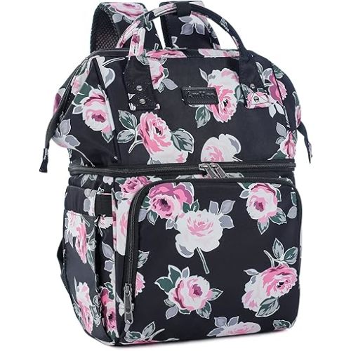 AmHoo Insulated Lunch Box Cooler Backpack Waterproof Leak-proof Lunch Bag Tote For Men Women Hiking Beach Picnic Trip with Strongest YKK Zipper Rose Flower Pattern