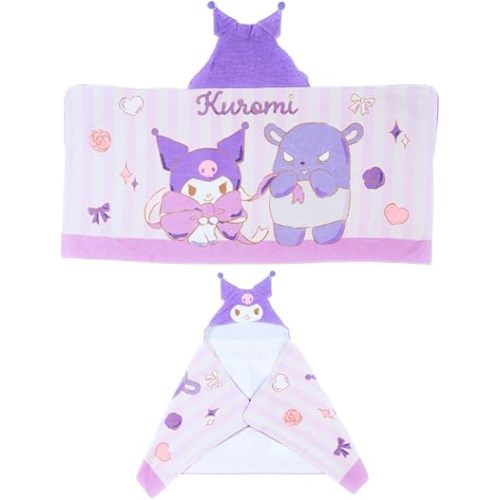 Sanrio Kuromi Kids Super Soft Bath/Pool/Beach Soft Cotton Terry Hooded Towel Wrap, 24 in x 50 in, (Officially Licensed Product) by Franco