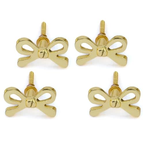 Perilla Home Set of 4 Brass Bow Knobs for Cabinet & Drawers Decorative Bow Knobs for Home Kitchen Cabinet Hardware Cupboard Metal knobs Door Dresser Wardrobe and Drawer Pulls