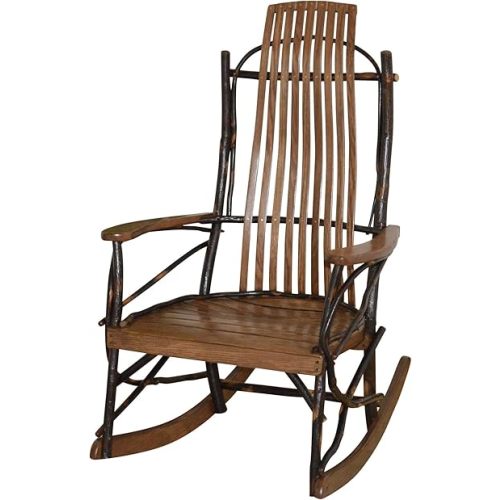 Amish-Made Large 9-Slat Walnut-Stained Oak and Hickory Rocking Chair