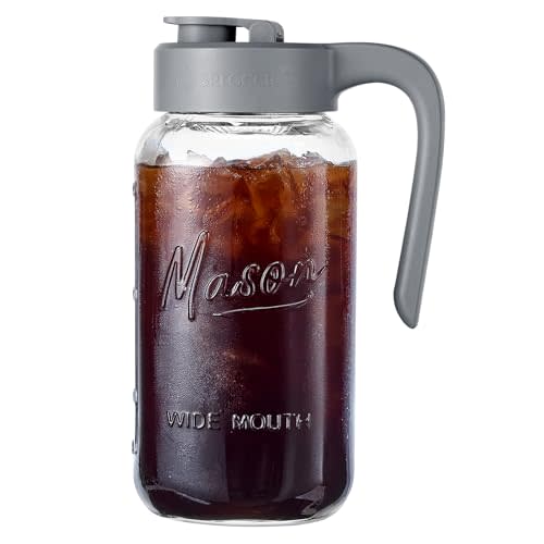 Spreccio Mason Jar Pitcher - Airtight & Leakproof Glass Pitcher with Lid, Perfect for Breastmilk, Cold Brew, and Sun Tea, 2 Quart (64 oz) Mason Jar with Pour Spout Lid