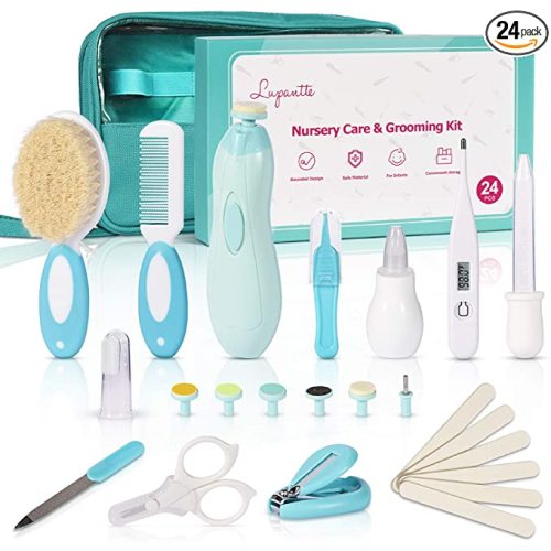 24 in 1 Baby Healthcare and Grooming Kit Baby Electric Nail Trimmer Set Lupantte Nursery Care Kit, Toddler Nail Clippers, Medicine Dispenser, Infant Comb, Brush, etc. Baby Care Products (Green)