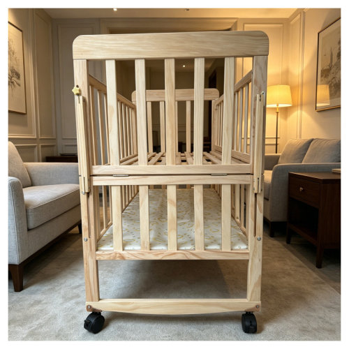 Rebrilliant Portable Mini Baby Crib in Natural Pine Wood, Paint-Free Convertible Bassinet | Wayfair