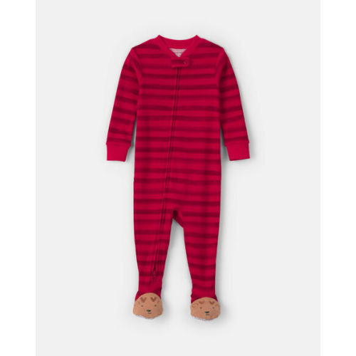 Baby 1-Piece Striped Reindeer 2-Way Zip 100% Cotton Snug Fit Footed Pajama - Red | Carter's