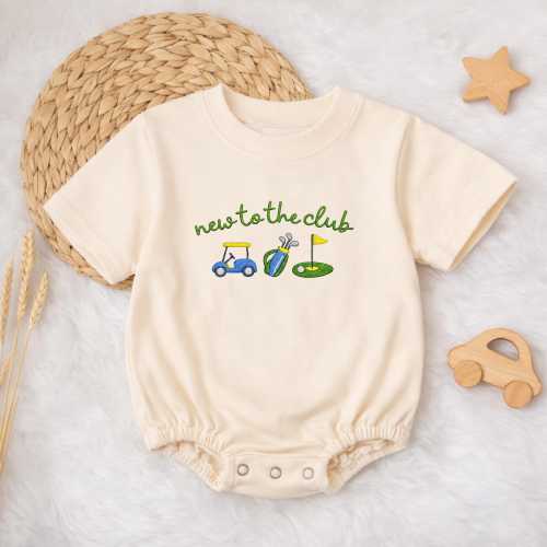 New to the Club Golf Embroidered Romper Golf Cart Clubs Design Baby Bodysuit Outfit, Baby Romper  ,Gift Custom Handmade