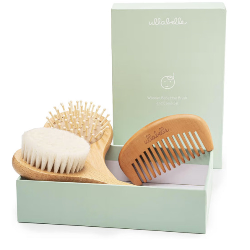 Amazon.com: Ullabelle 3 Piece Wooden Baby Hair Brush and Comb Set for Newborns & Toddlers in Chic Gift Box - Ultra Soft Natural Goat Hair and Wood Baby Brush Set Prevents Cradle Cap - Perfect Registry Gift (Sage)