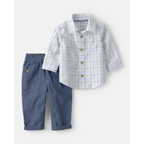 Baby Boy 2-Piece Plaid Shirt & Pant Set - Blue | Carter's