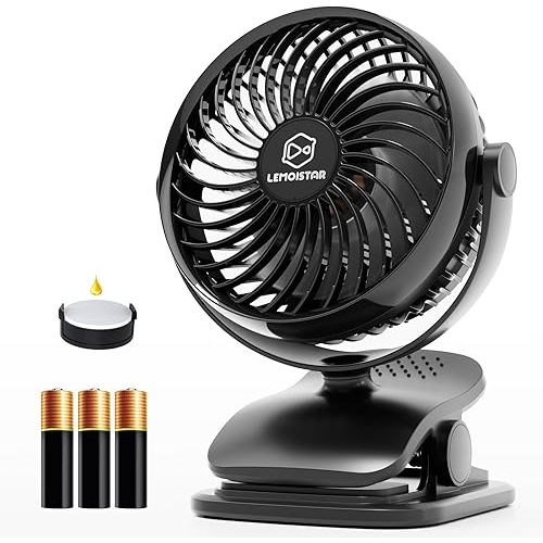 Shinebella AA Battery Powered Clip on Fan with 4-Speed, 5’’ Small Desk Fan with Aroma Function, USB Powered, 360°Rotation, Ultra Quiet, for Golf Cart, Stroller, Bedroom,Car(Batteries Not Included)