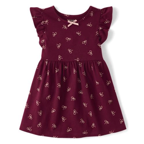 Baby And Toddler Girls Bow Flutter Dress - Burgundy