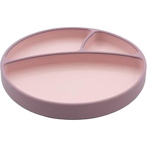 WeeSprout Toddler Plate with Suction Base – Two-Tone Baby Plate with Dividers, Food-Grade Silicone (Matte Pink/Purple)