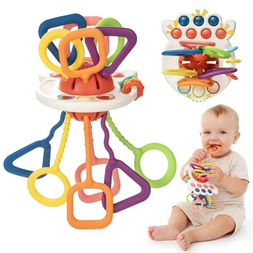 Montessori Pull String Sensory Toy for Toddlers | Silicone Teething and Car activities, Gifts for Infant 6-12 Months, 1 Year Old Boy and Girl