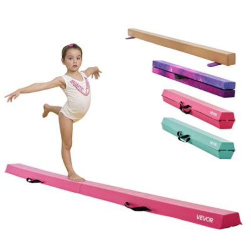 VEVOR 8FT Folding Balance Beam for Kids, 200LBS Stable Support Gymnastics Floor Beam with Non-Slip Mats,with Anti-Slip Bottom and Carrying Bag, Pink