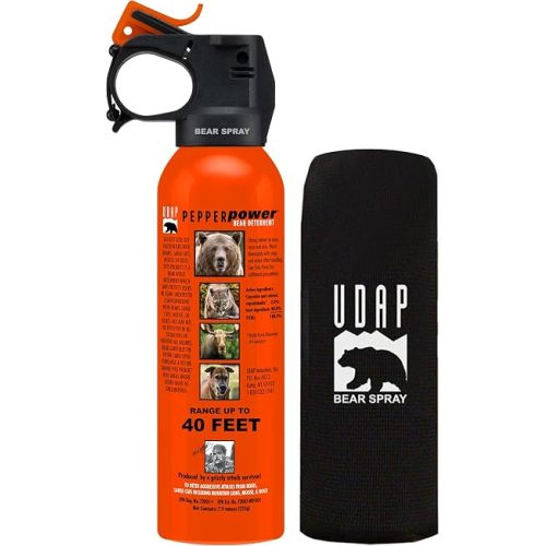 UDAP Pepper Power 12VHP Safety Orange Bear Spray Self Defense Deterrent with Hip Holster and Belt for Camping, Hiking, Fishing, Powerful Blast Pattern, 30 feet Fog Barrier, 7.9 oz