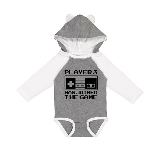Video Game "Player 3" Long Sleeve Baby  With Ears Baby Clothes