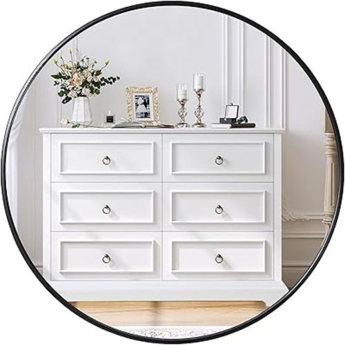 Antok Round Mirror, 24 inch Circle Mirror for Entryway, Bathroom & Vanity - Metal Frame in Black