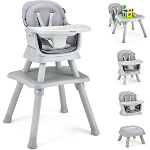BABY JOY Baby High Chair, 8 in 1 Convertible Highchair for Babies & Toddlers | Booster Seat | Table and Chair Set | Building Block Table | Toddler Chair with Safety Harness, Removable Tray (Gray)