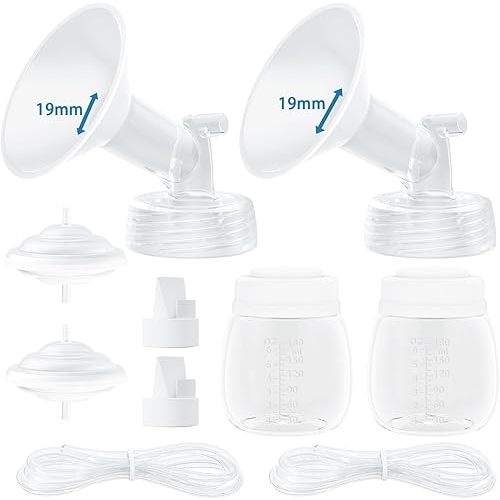 Breast Pump Accessories Compatible with Spectra Replacement Pump Parts 19mm Flange, Spectra Pump Parts S1 S2 Replacements Full Set 2 Set (Full SET-19MM)
