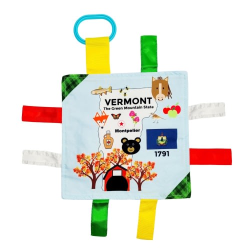 Vermont State Sensory Crinkle Square Toy: Learning Lovey Travel Tag