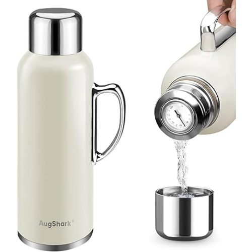 34oz Retro Classic Thermoses, Mechanical Temp Gauge & Polished Handle, Leakproof Insulated 316 Stainless Steel Water Bottle, Corrosion-Resistant for Home Office Camping, Cold 36h Hot 24h