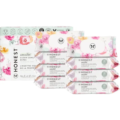 The Honest Company Clean Conscious Multi-Use Wipes, Unscented Hypoallergenic Baby Wipes for Sensitive Skin, 99% Water Plant-Based Compostable Wipes, Rose Blossom, 576 Count