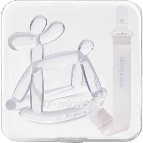 Baby Teether Toys for Teething Relief, Teething Toys 3-6 Months Food Grade Silicone Teether with Storage Box and Pacifier Clip, Baby Essential (Clear Clip+Box)