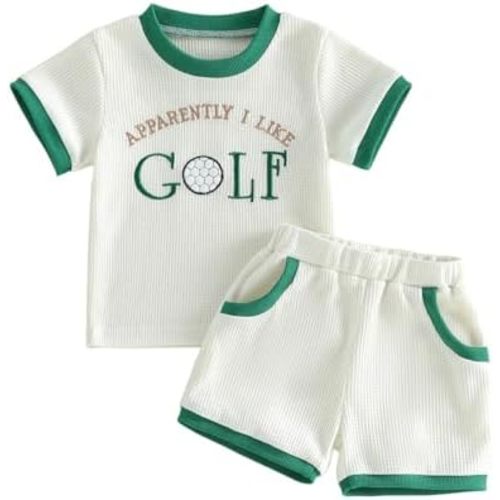 Toddler Baby Boy Golf Outfit Short Sleeve Funny Letter Print T Shirts + Shorts Set Infant Summer Clothes