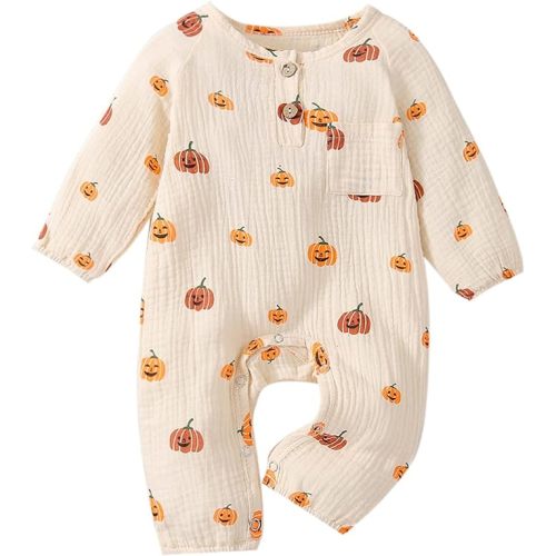 Halloween Baby Boy Girl Outfit Pumpkin Long Sleeve Onesie Romper Jumpsuit Halloween Clothes Girl Boy