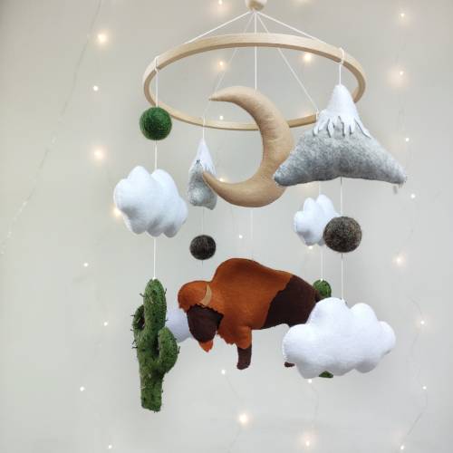 American bison baby mobile, Buffalo cactus mobile, Mountain mobile, Woodland mobile