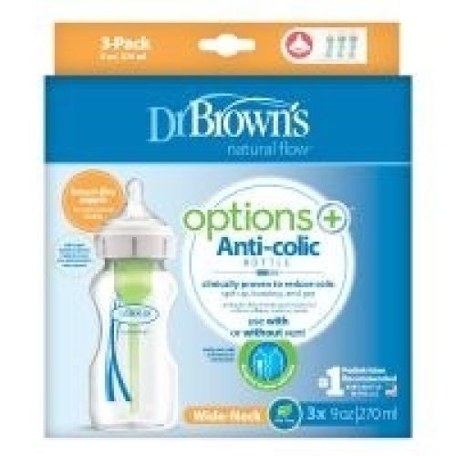 Dr Browns Options+ Anti-Colic Wide Neck Bottle 3 Pack Size 270mL