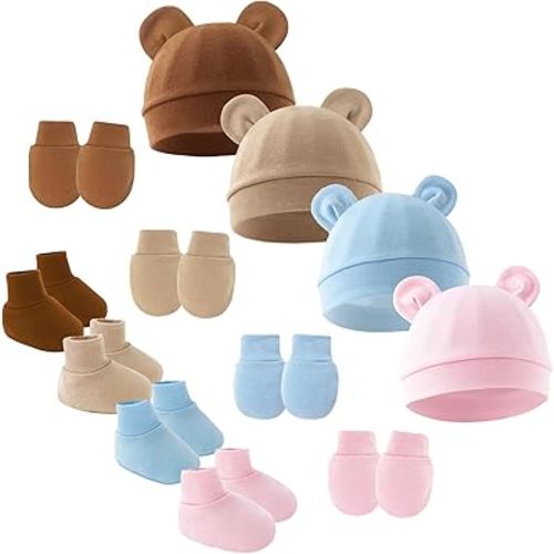 SEAUR Bonnet en coton pour bébé, moufles et chaussettes pour nouveau-né, ensemble bonnet et moufles pour bébé, chapeaux d'hôpital, bonnet mignon