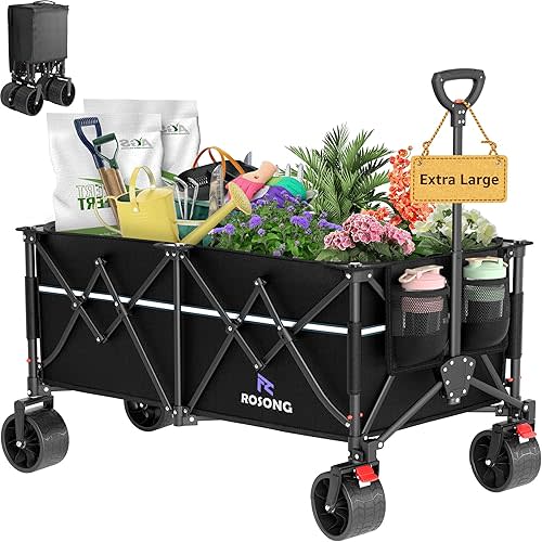 Large Beach Collapsible Wagon Cart with Wheels - Foldable Wagons 260L Heavy Duty 500lbs, Wagon with Big Wheels for Sand Folding Utility Wagons Carts for Sports Shopping Camping
