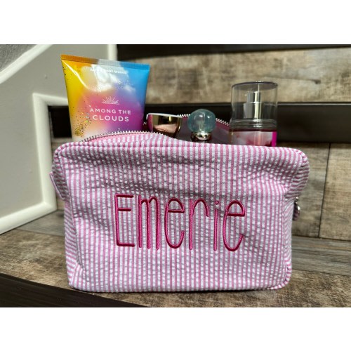 Personalized Embroidered Monogrammed Seersucker duffel bag or case or both