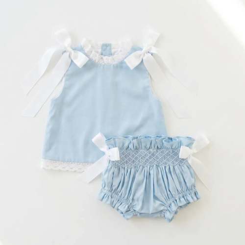 Blue Heirloom Smocked Diaper Set – Little Bear Smocks