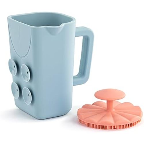 DEMDACO Love to Play Collection Baby Bath Rinse Cup and Silicone Scalp Scrubber Set - Gentle Hair Washing Aid for Infants & Toddlers Soft Silicone Kids' Brush & Ergonomic Rinse Pitcher, Pink