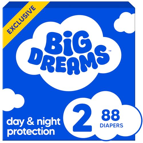 Big Dreams Baby Diapers, Size 2 (12-18 lbs), 88 Count | Ultra-Comfy Dreamy Feel, Wonder Dry Liner, Blowout Blocker Protection, Up to 100% Leakproof, Hypoallergenic, Fragrance Free