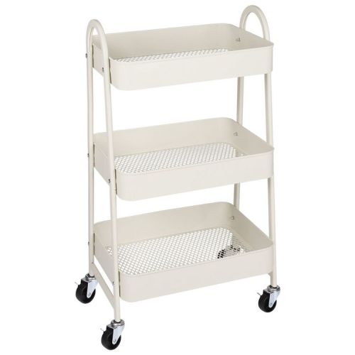 JIONJOY 3 Tier Utility Rolling Cart, Premium Metal Mobile Storage Cart with Lockable Wheels, Ultimate Organizer for All-Room - White