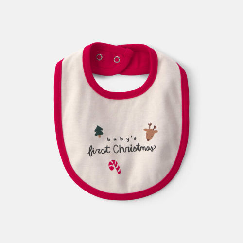 Baby 'Baby's First Christmas' Bib - Red/Cream | Carter’s Oshkosh Canada
