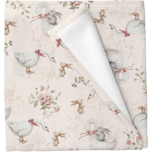 Vintage Geese Boho Floral Baby Blankets for Boys Girls Cute Geese Bunny Flowers Receiving Swaddle Blankets Farm Animals Newborn Breathable Soft Infant Swaddling Wrap 30x40in