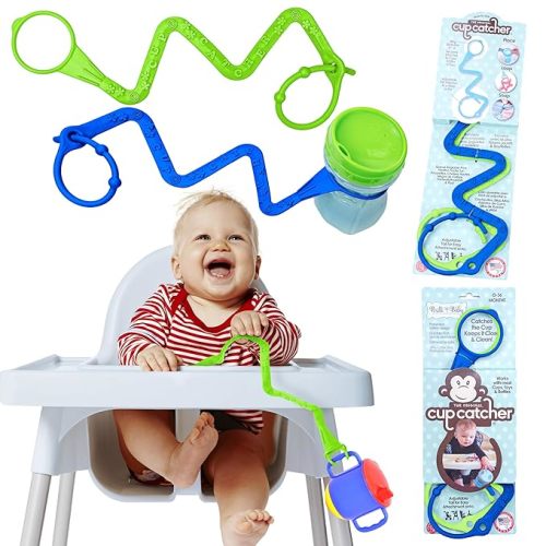 Brilli Baby Cup Catcher Patented Safety Tether Strap, Attach Sippy Cups, Bottles, Pacifiers & More to Stroller, High Chair, Car Seat, Made in USA, Food Grade, Dishwasher Safe (Navy & Lime)