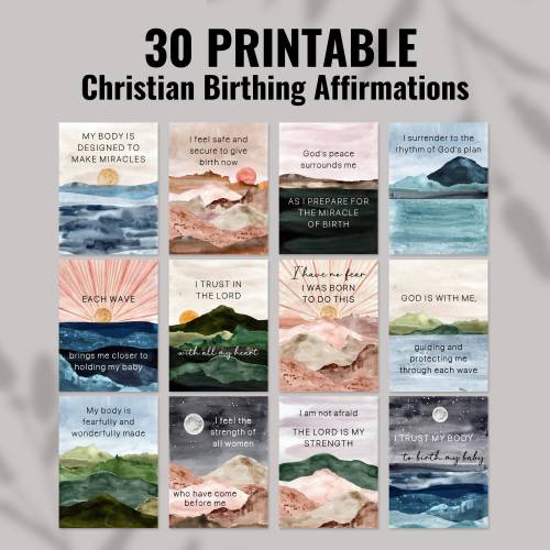 30 Printable Christian Birthing Affirmations, Pregnancy and Birth Affirmation Cards, Hypnobirth Cards, Natural Labour Positive Affirmations