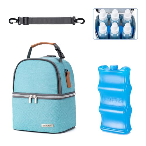 BABEYER Breastmilk Cooler Bag with Ice Pack Fits 6 Baby Bottles up to 9 Ounce, Breast Milk Pump Cooler Bag with Shoulder Strap for Nursing Mom Daycare, Work, Travel- Lake green