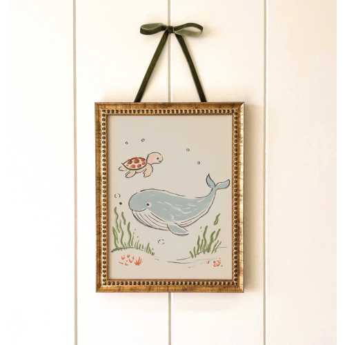 Drift Together Whale and Turtle Nursery Print Storybook Ocean Illustration for Baby Room Wall Art