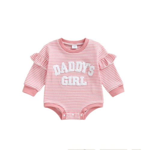 DADDY'S GIRL Striped Ruffle Romper - Hazel & Bo